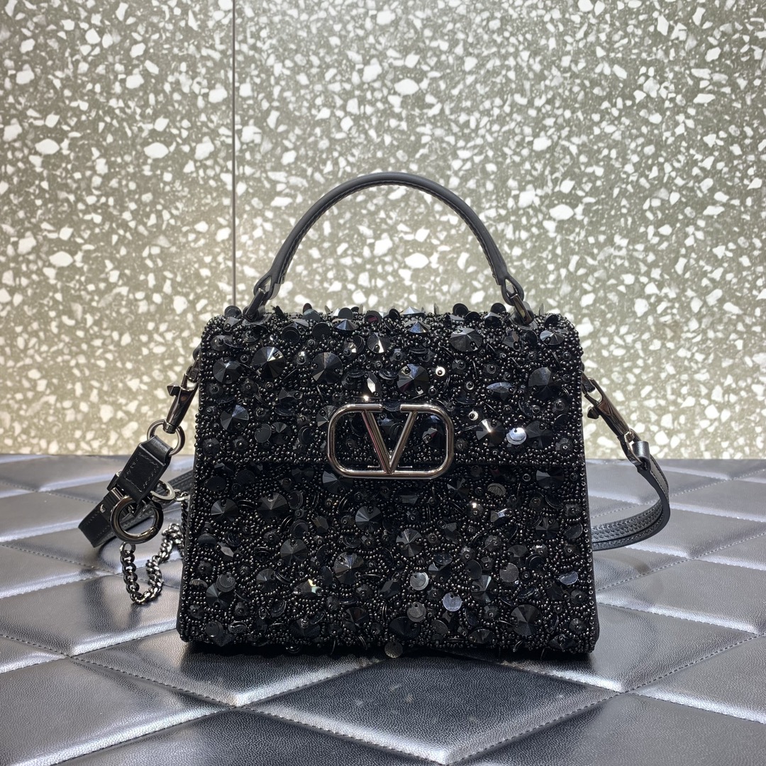 Valentino Garavani Vsling Mini Handbag Entirely Covered in Black Rhinestones